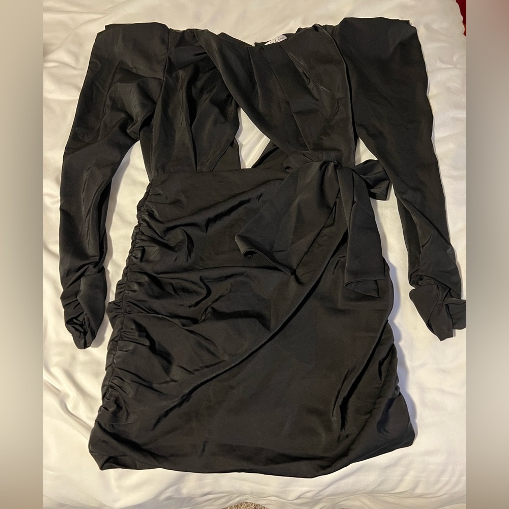 For Love & Lemons Black Cut Out Mini Dress with Shoulder Pads